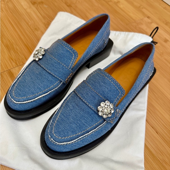 Ganni Crystal Embellished Denim Loafers - Picture 3 of 9